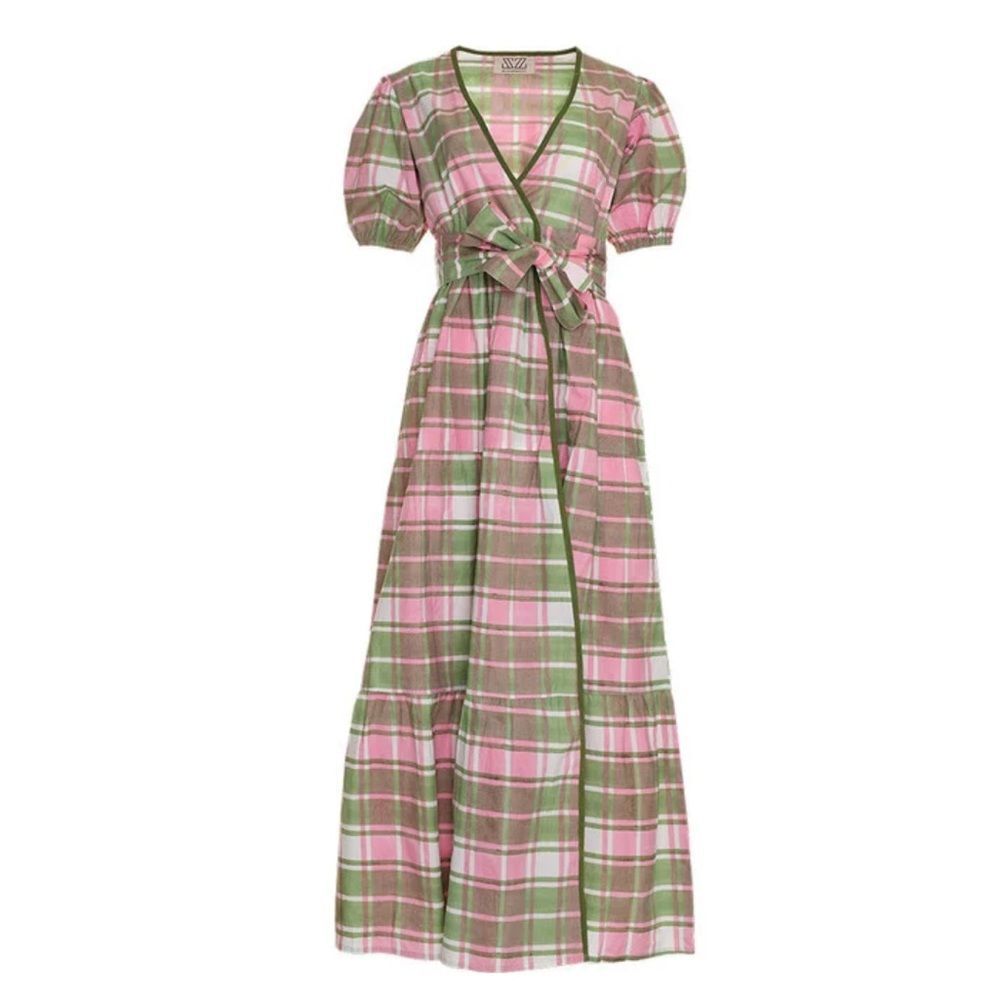SZ Blockprints Emily Dress in Tartan Print Large NWT